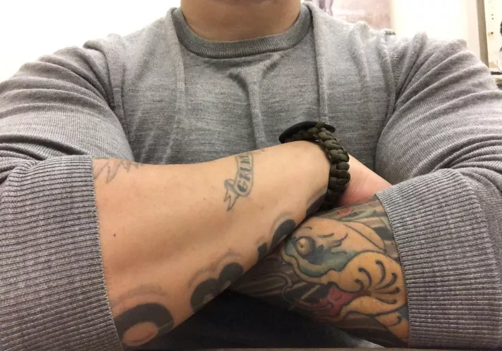 The arms of an office boy