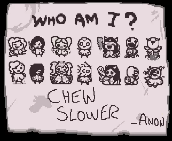 The Character Select screen if Isaac were a Coomer