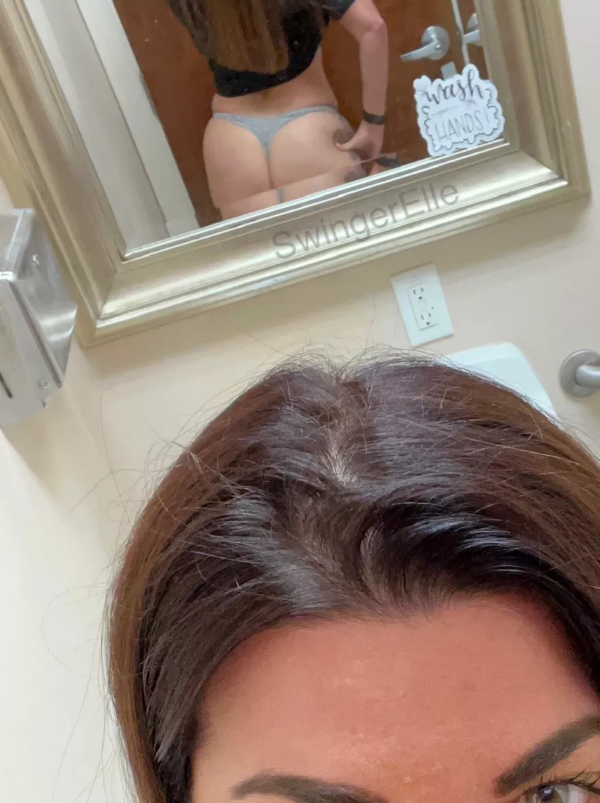 The new bathroom mirror is entirely too high to capture this big ass