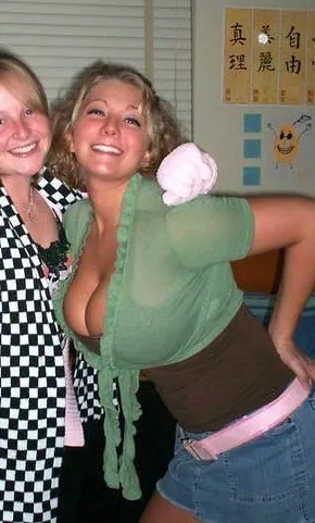 The other girl is going to get knocked back when right stands up straight.