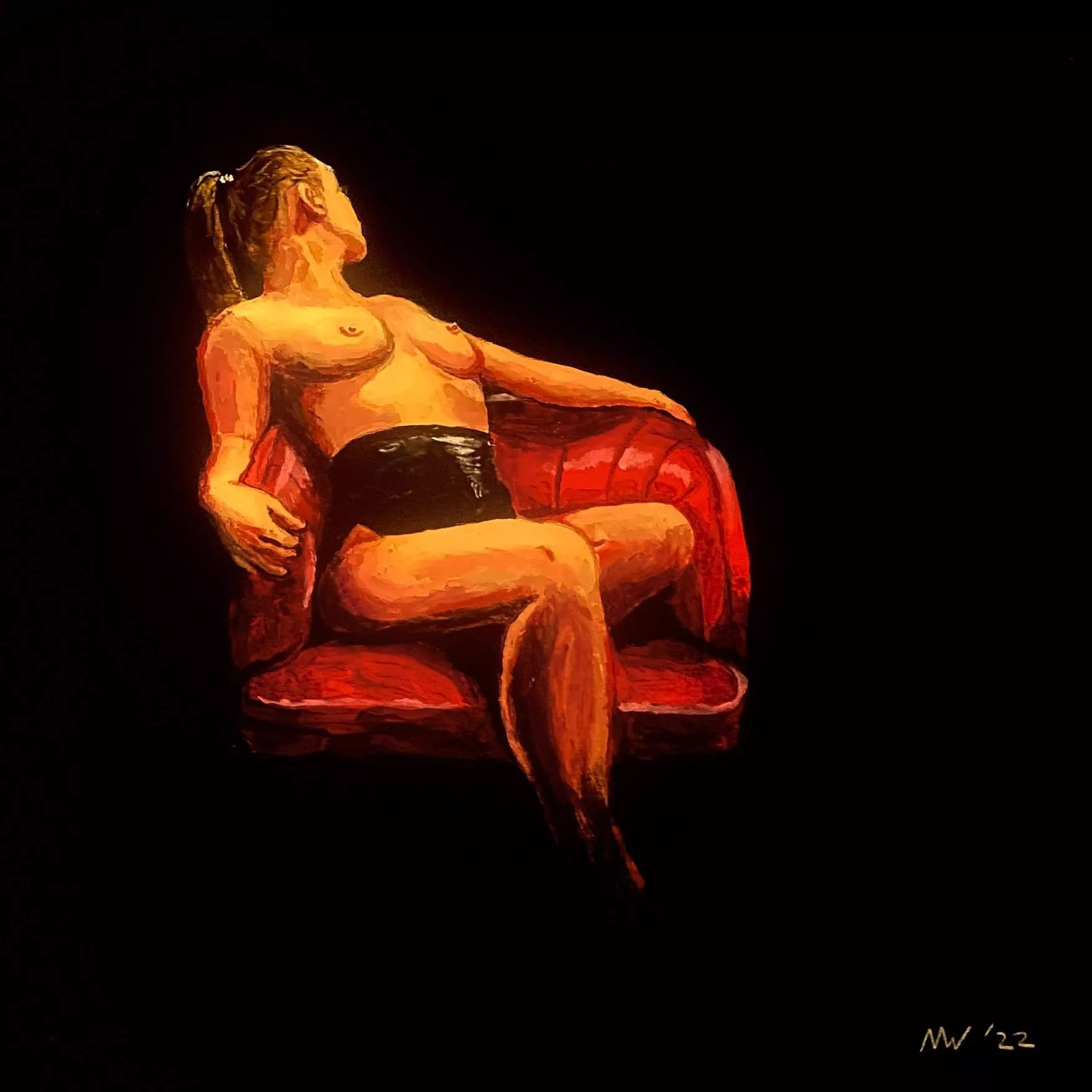 “The Red Chair” - Acrylic painting I did of the lovely u/pinkyshark