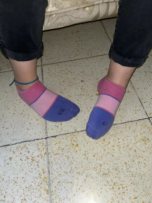 The socks stay on during sex! Wanna smell them? I’ve been walking all day 😩♥️ [female]