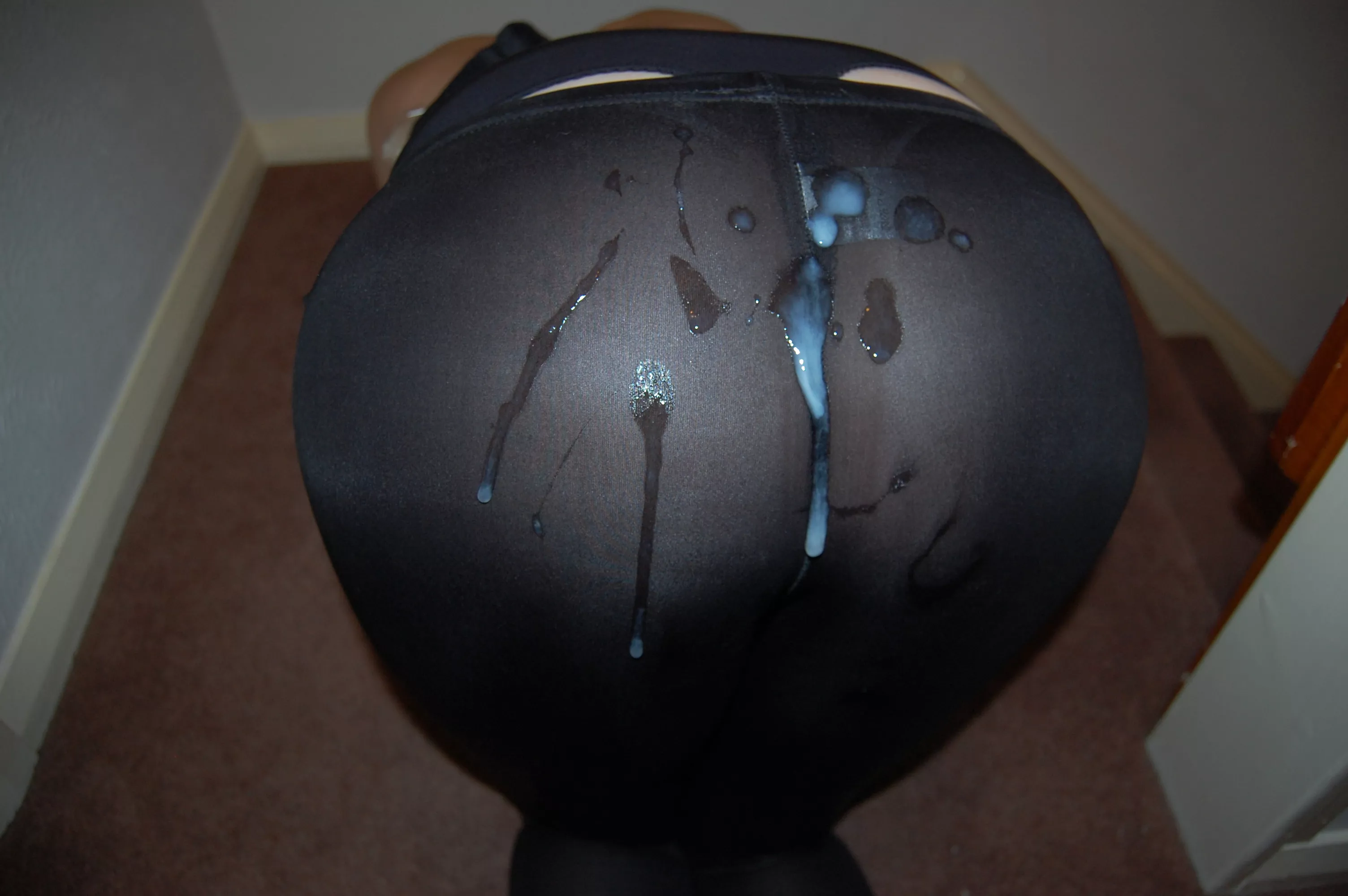 Thick load on her see-through leggings