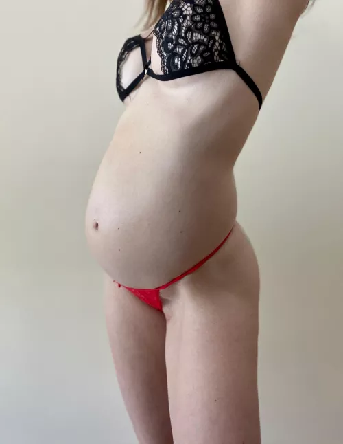 This g-string is so tiny on my growing belly.