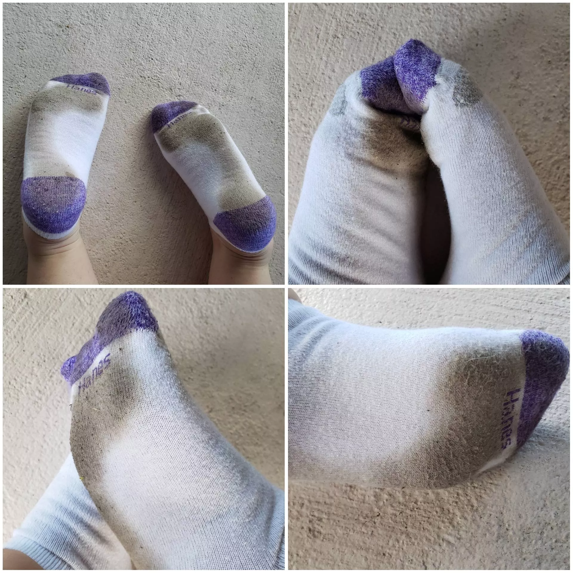 This is what happens when you clean outside in your purple and white no show socks