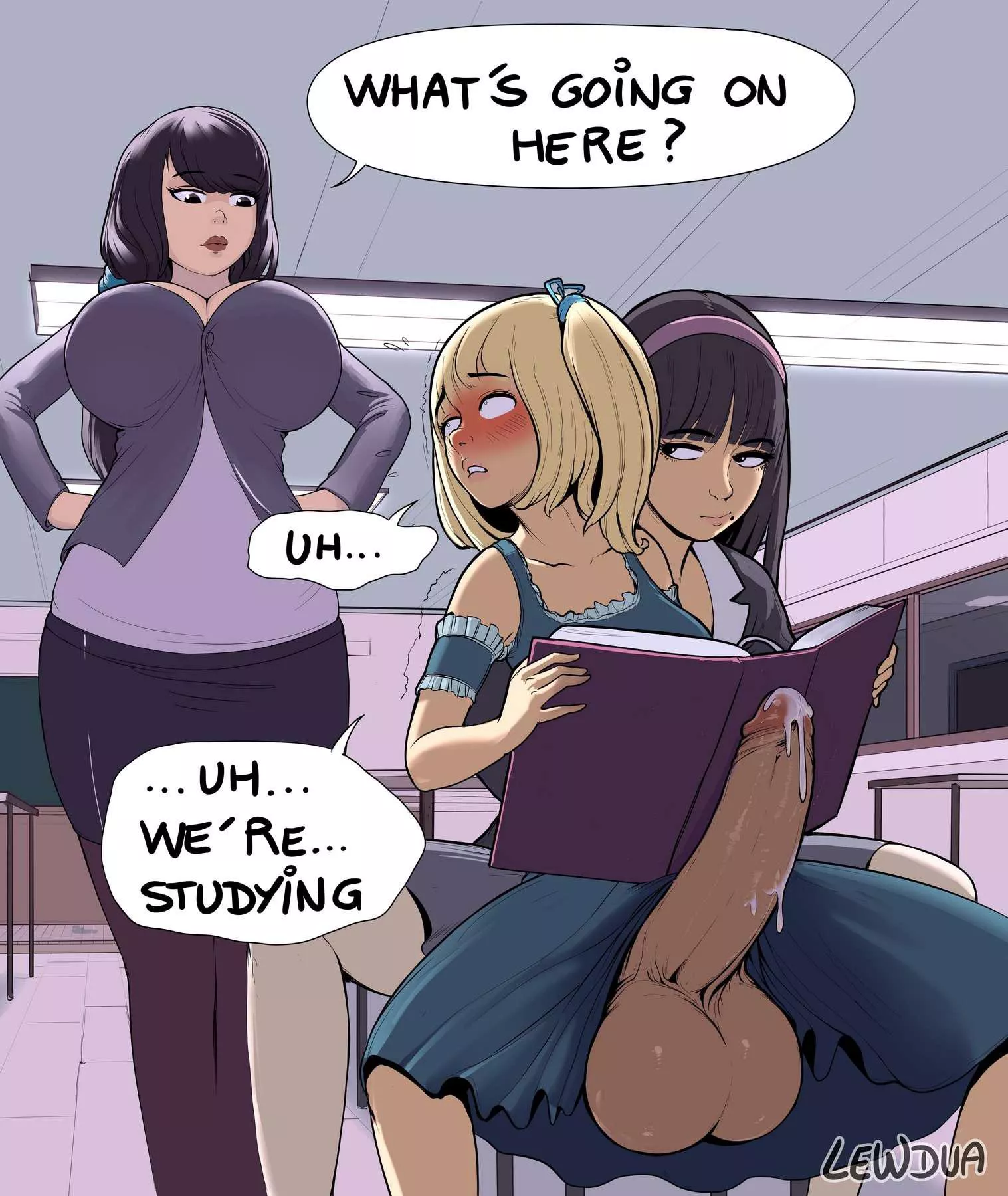 This kinda studying looks fun (artist- Lewdua)