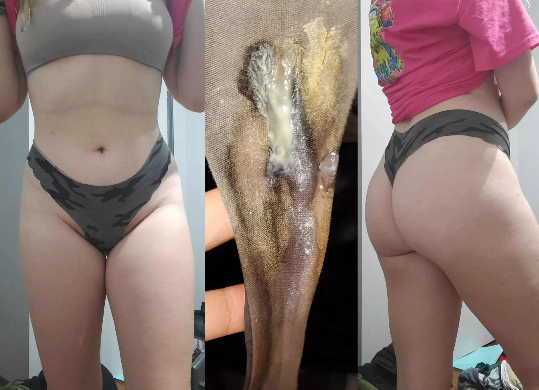 three days and lve made these adorable panties look gross covered in so much cream🥺 dm me or kik babbigiraffe to make them your's😋