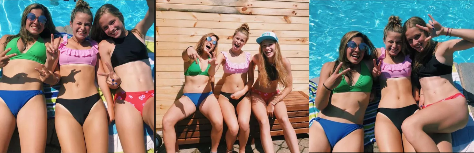 Three girls by the pool