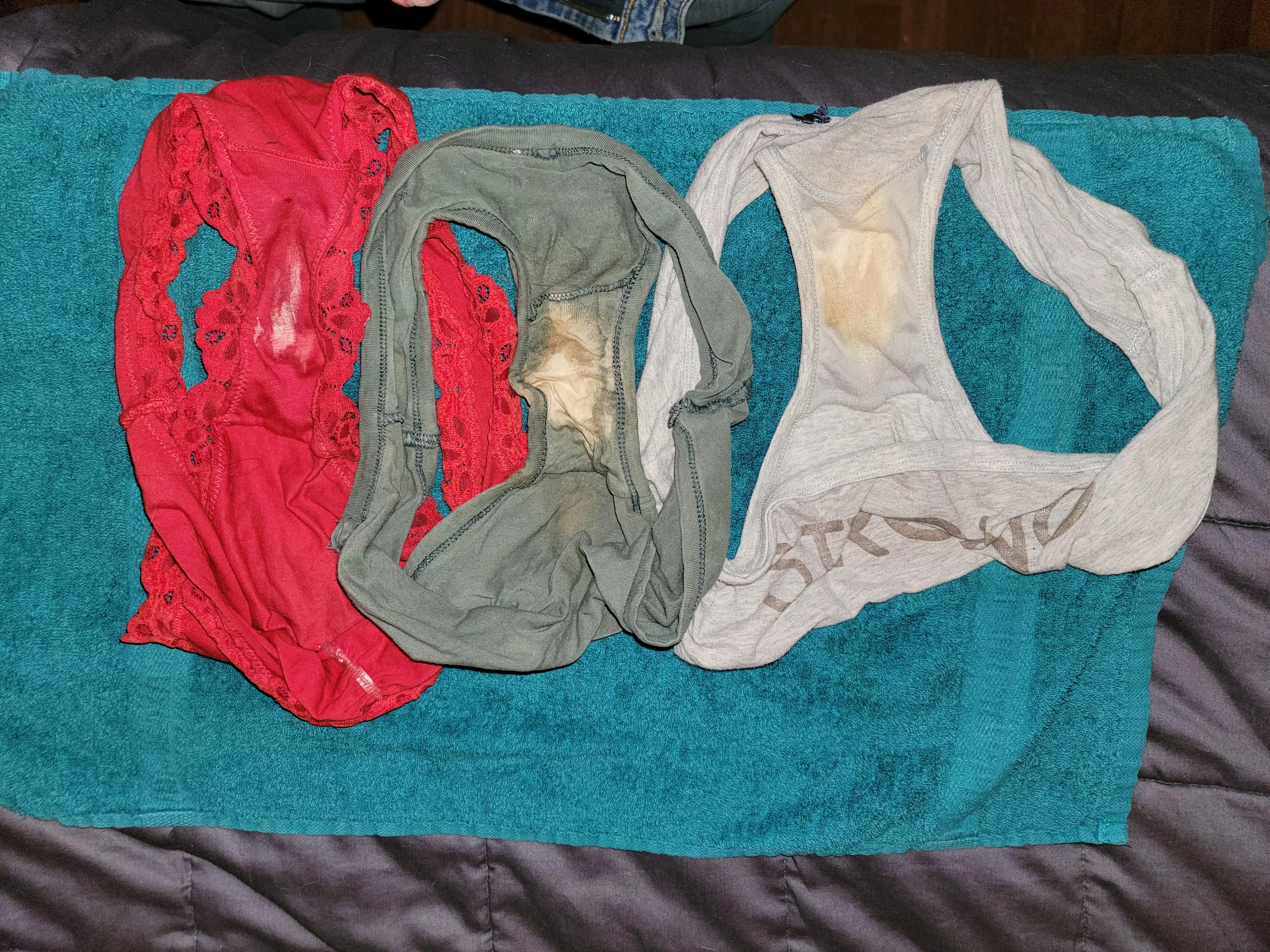 Three pairs of wife's dirty panties Three pairs of wife's dirty panties