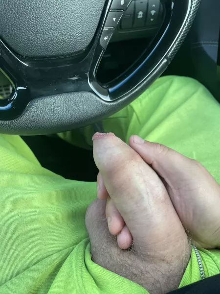 Tight foreskin cock out at work….