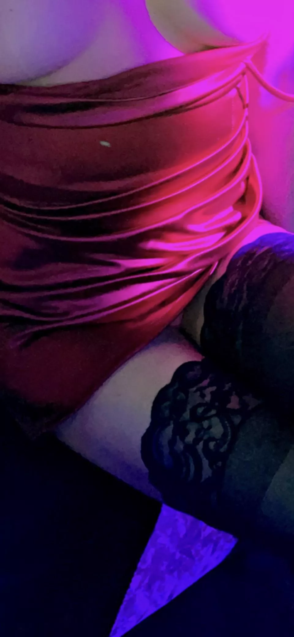 Tight red dress, black thigh highs and pink panties! My wifey’s Valentine’s outfit!