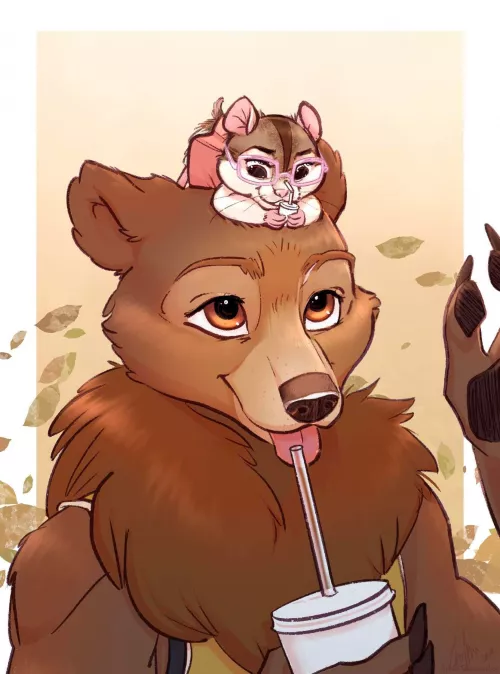 Tiktok told my partner and I that we look like a bear and a hamster so I drew us on a lil milkshake date 😂