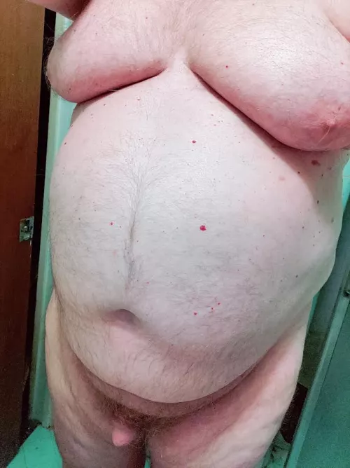 Tits and belly are big, at least