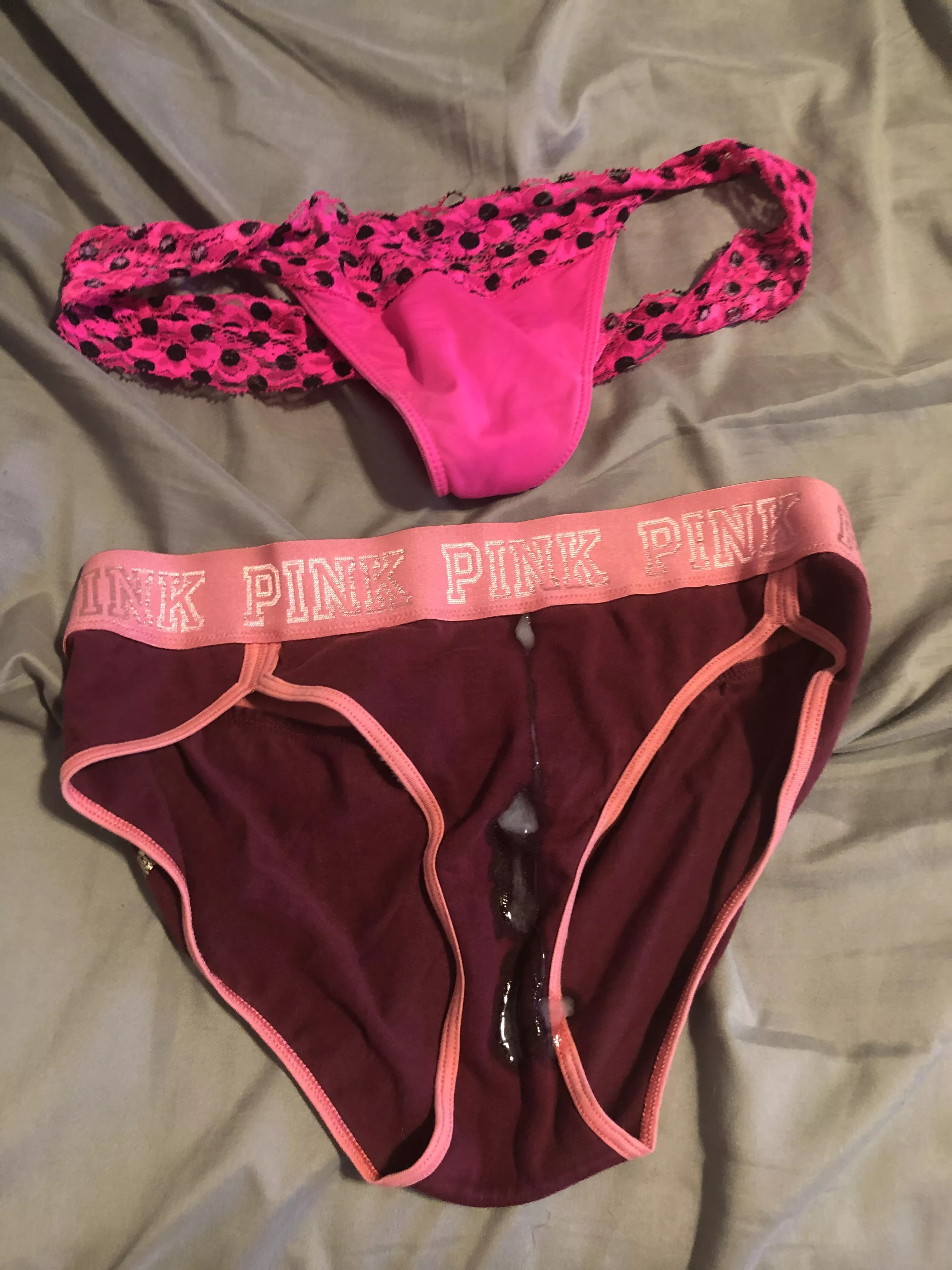 Top pair from ex gf I wore while cumming on a coworker’s pair.