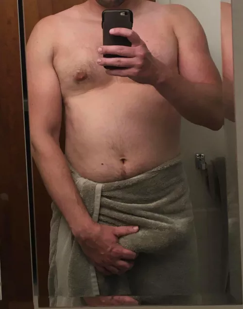 Towel doesn’t hide much, you can even see the head lol