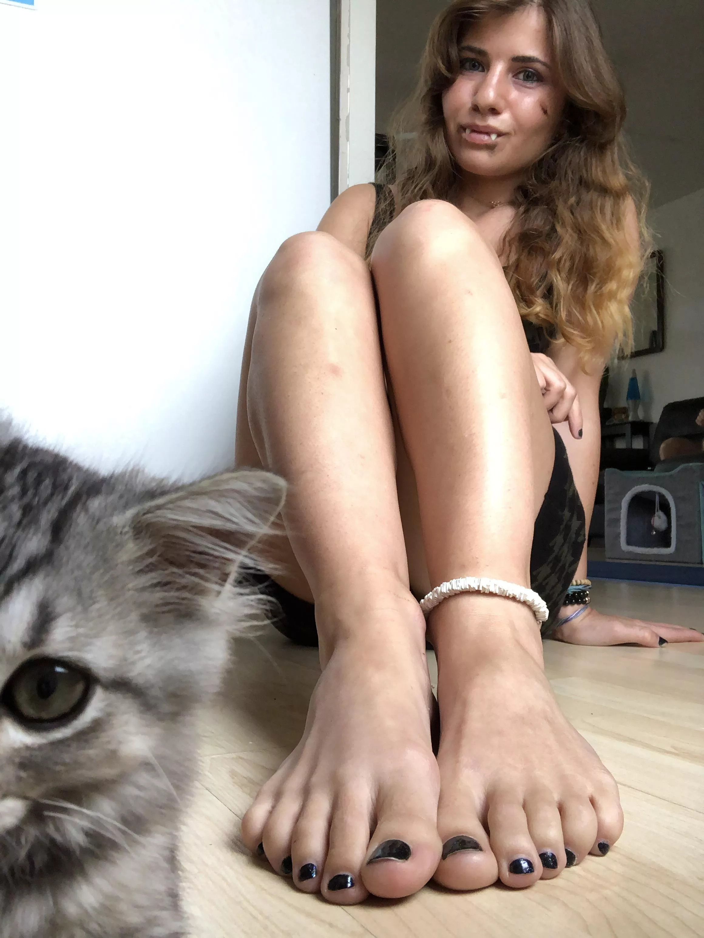 Trying to take spooky feet pics and she wanted in lol 🙄🧡