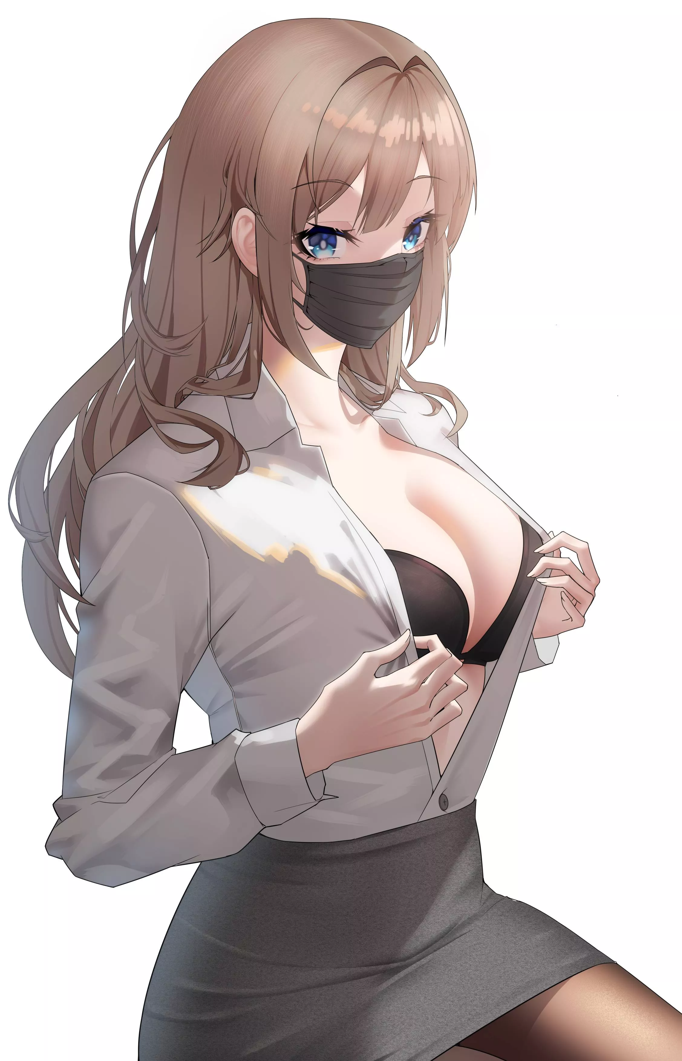 Unbuttoning her Shirt