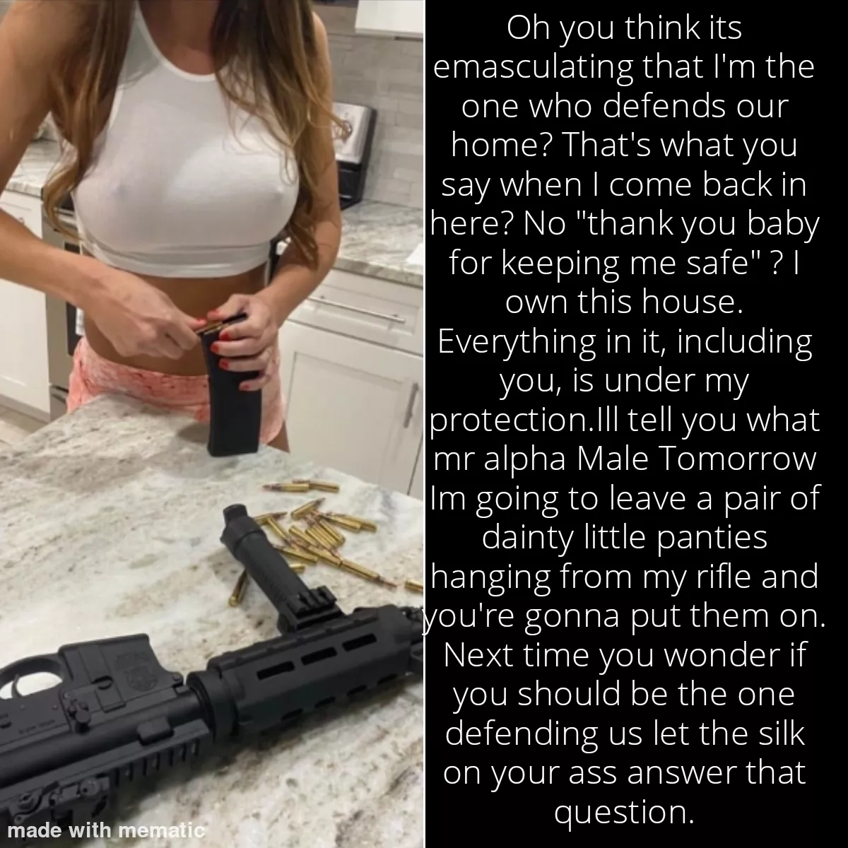 Under her roof. Under her protection