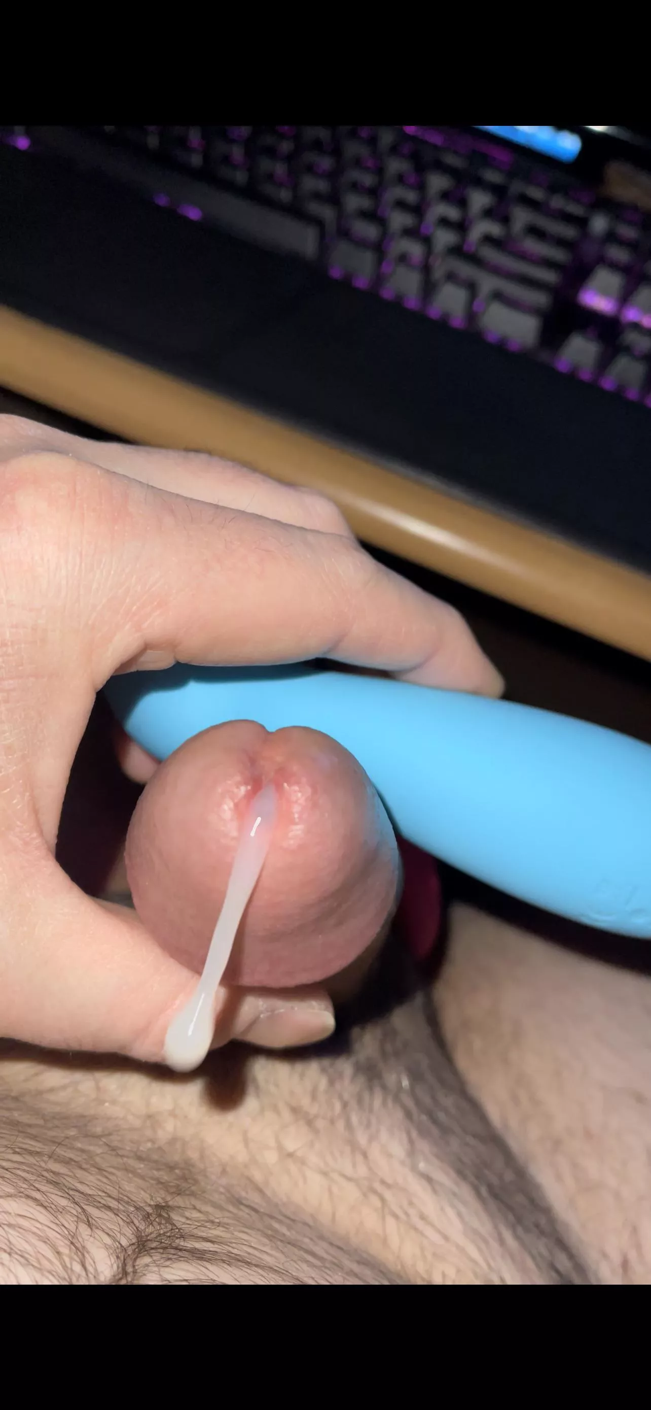 Using the wife’s toys to cum