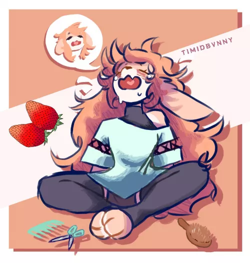 “ Waa, hair sucks ! “ (Art by me; @TIMIDBVNNY)