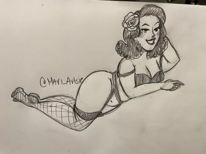 Waiting patiently, traditional, drawn by me