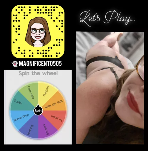 Want to play a game?!🎰 $5 to spin. [Selling]💕AVAILABLE NOW💕Lactating MILF for sexting sessions, live pics, video clips, GFE, and premium Snapchat.🖤 Worn items available‼️Fetish Friendly‼️ [KIK] M3GNIFIC3NT 👻 Magnificent0505