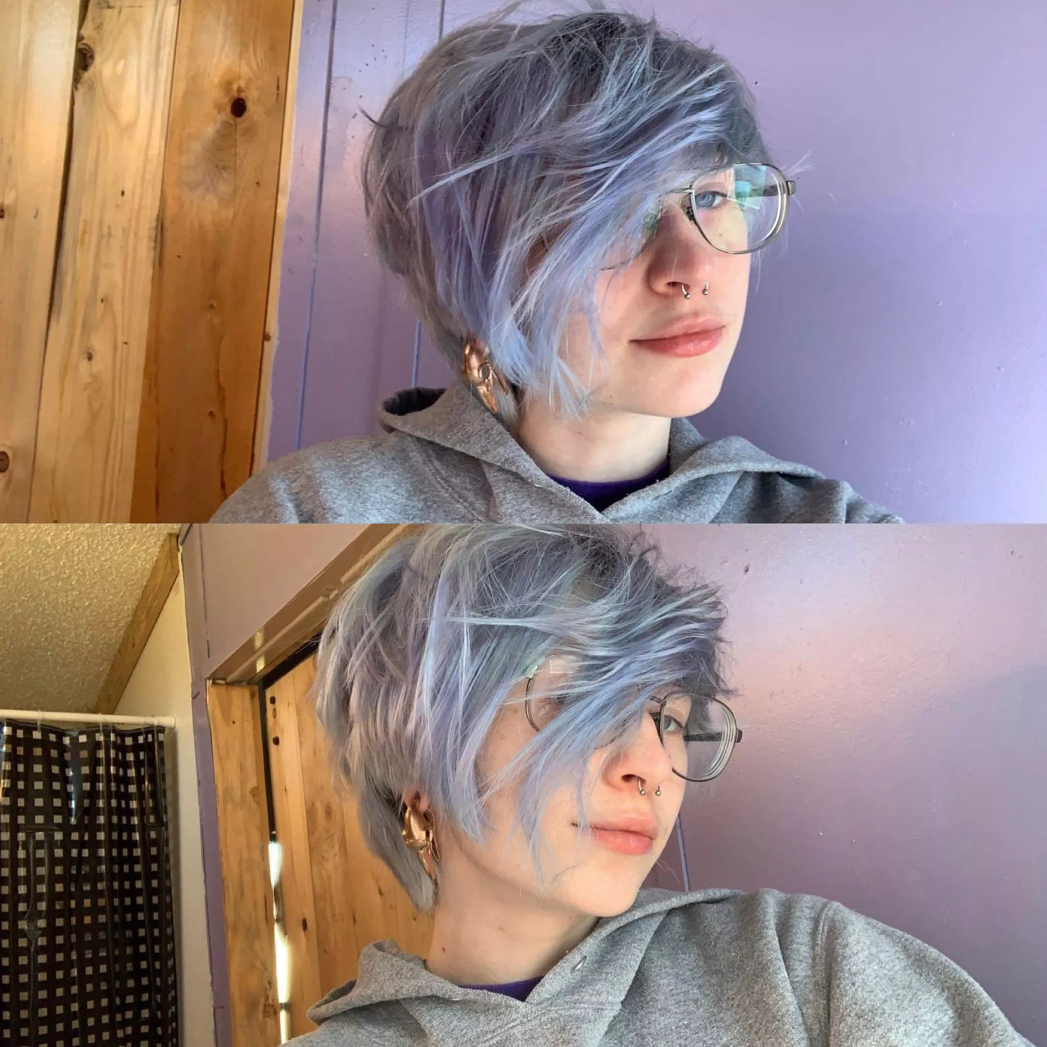 Wanted to show off my cool bird skull ear weights and messy hair lol💙