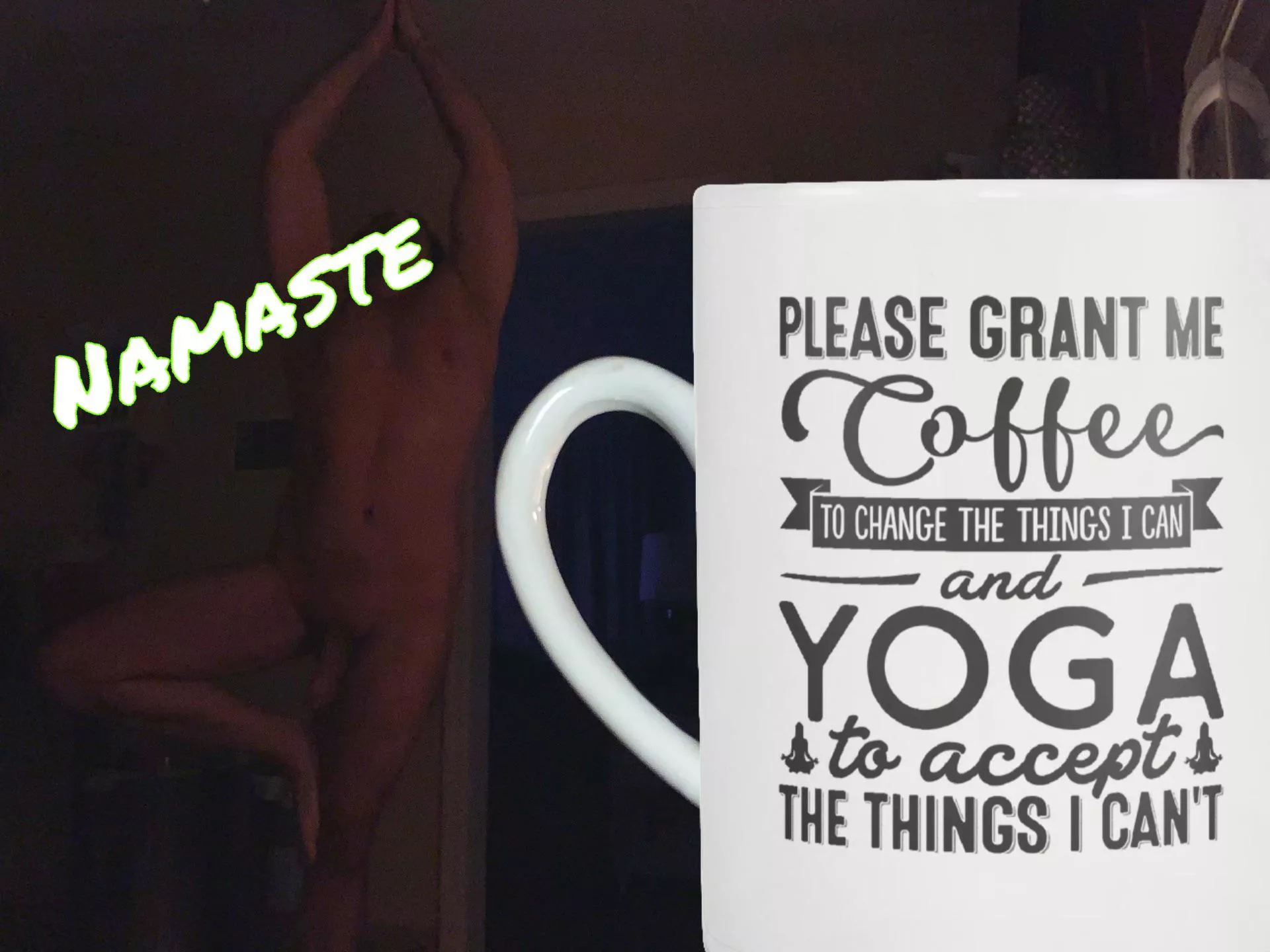 Wash day=nothing clean=Naked yoga 🤷🏻‍♂️🤣🙏☕️ Happy Sunday ya’ll