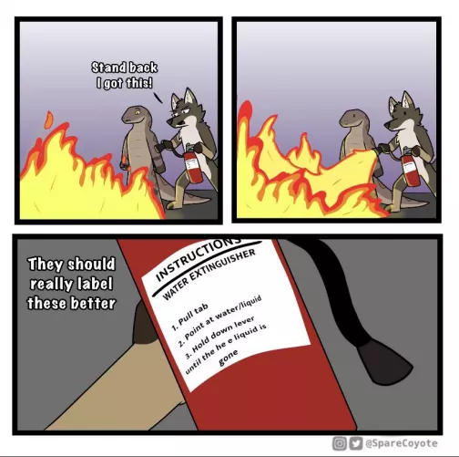 Water Extinguisher (Art by @SpareCoyote on Twitter!)