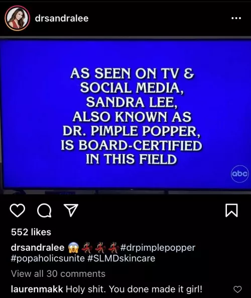 We did it Reddit! Our Muse Dr Pimple Popper is mentioned in Jeopardy!