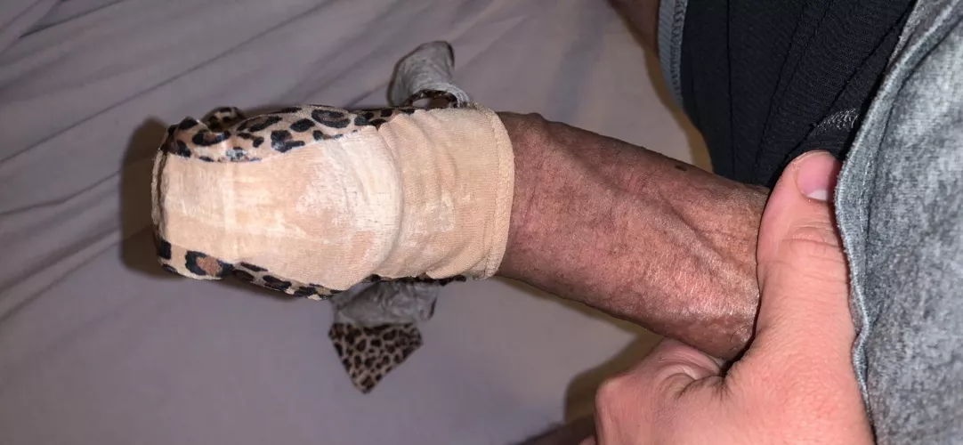 Wearing u/jjenkins245 dirty cheetah thong on my cock