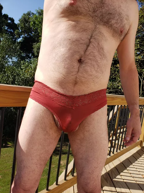 Wearng wife's panties outside