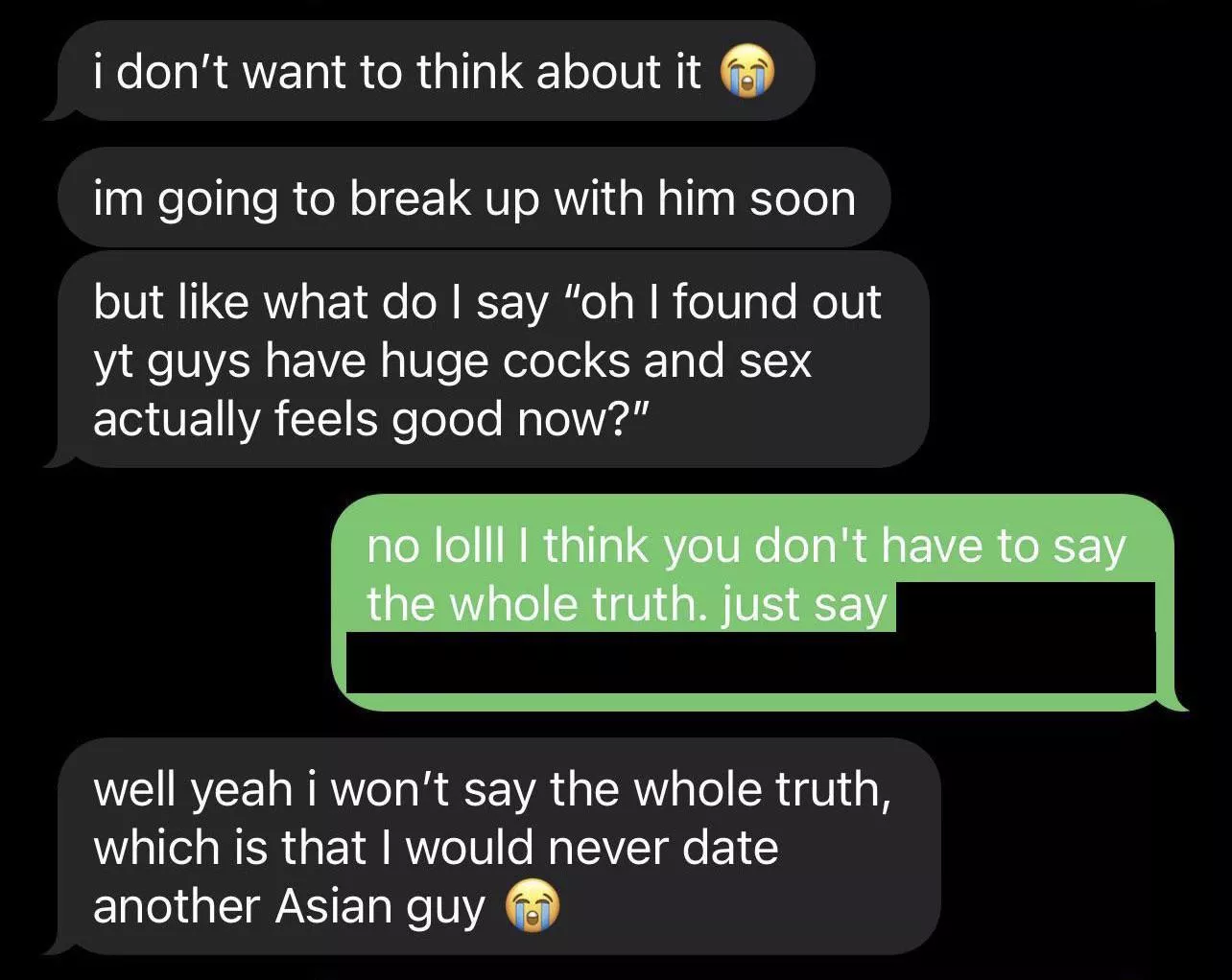 What Asian girls are saying about their Asian bf once they get a taste of BWC [OC]