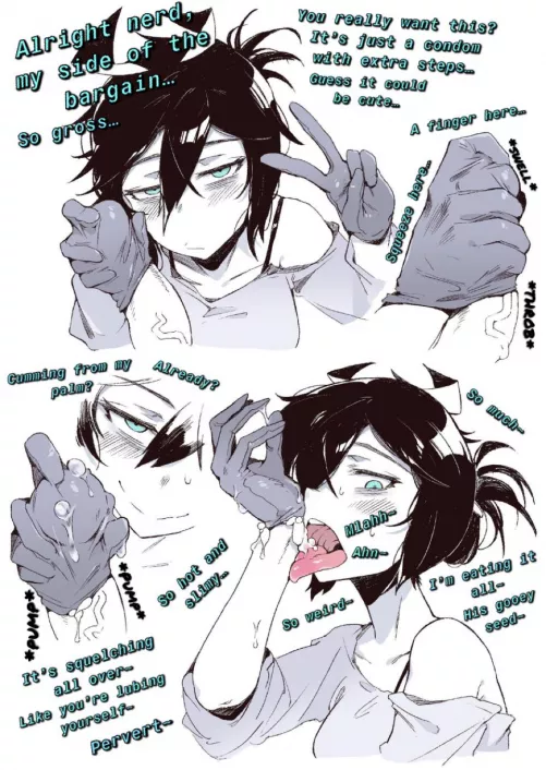 What do you mean “Gloving”? That TikTok thing…? [Glovejob][Gloved Handjob] [Gloves] [Handjob][Swallowing Cum] [Artist: Karasu Raven]