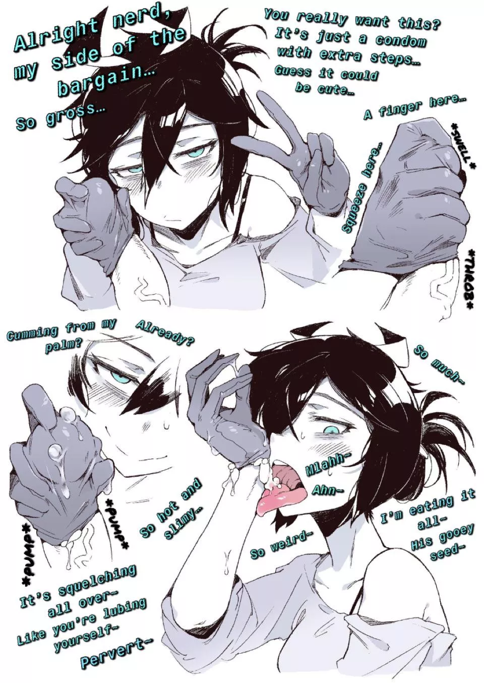 What do you mean “Gloving”? That TikTok thing…? [Glovejob][Gloved Handjob] [Gloves] [Handjob][Swallowing Cum] [Artist: Karasu Raven]