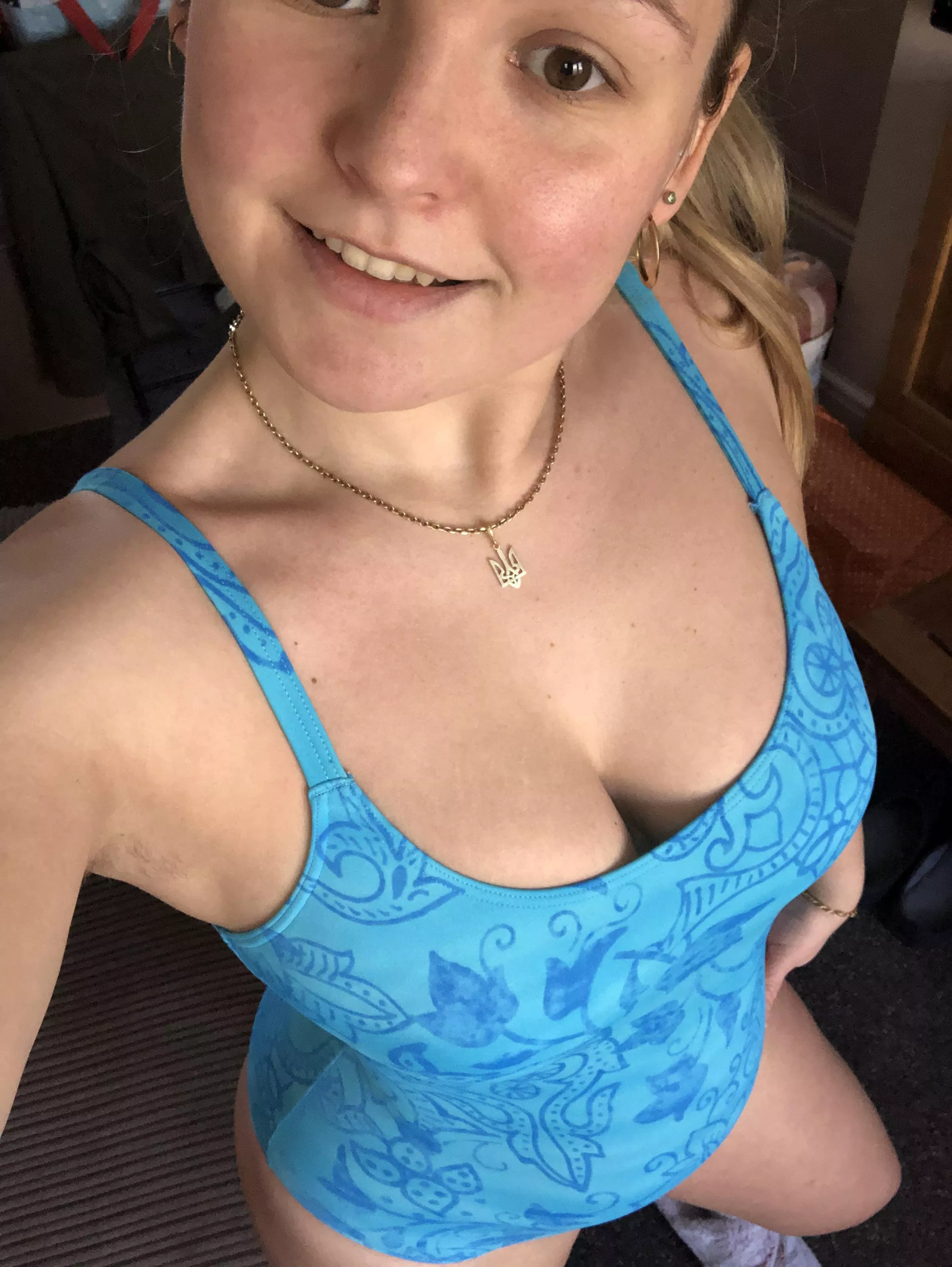 What do you think of my blue swimsuit?