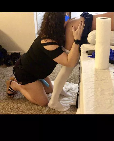 When she's about to swap her tongue for what's hanging between her legs