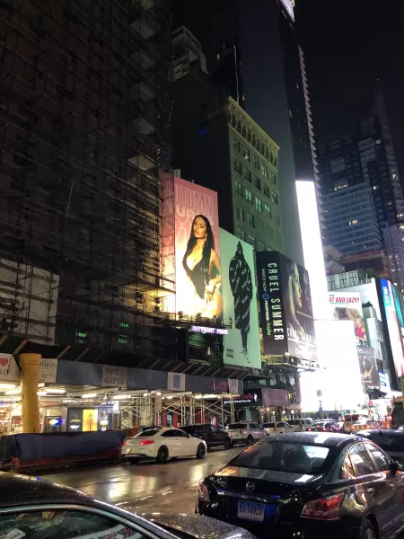 When your walking thru Times Square and randomly see a Autumn Falls poster 😂