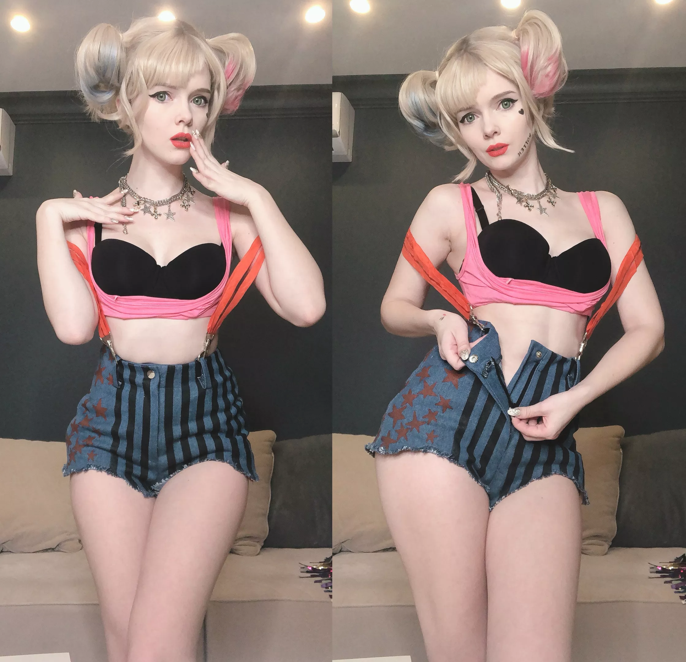 WHich Harley Quinn outfit you like more? I prefer her standard red/black bodysuit but hasn't made this cosplay yet! WHich Harley Quinn outfit you like more? I prefer her standard red/black bodysuit but hasn't made this cosplay yet!