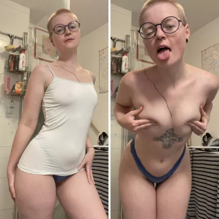 which one do ypu prefer? with the see through top on our with tongue out?