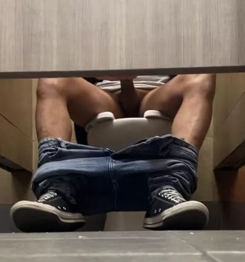 while I was washing my hands. I noticed someone in the stall. His feel were moving so I got my attention. I got curious and this is what I found. Unfortunately, I can’t upload video on this sub. He was in there for 45 minutes.