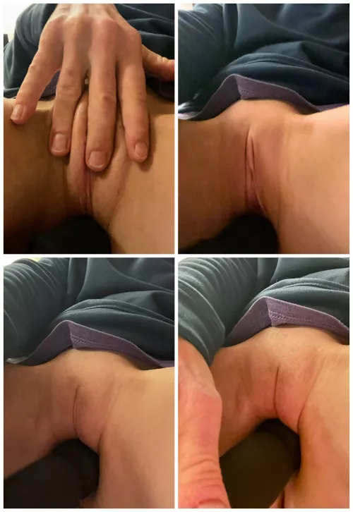 wife pushing a big vibrator into her smooth pussy