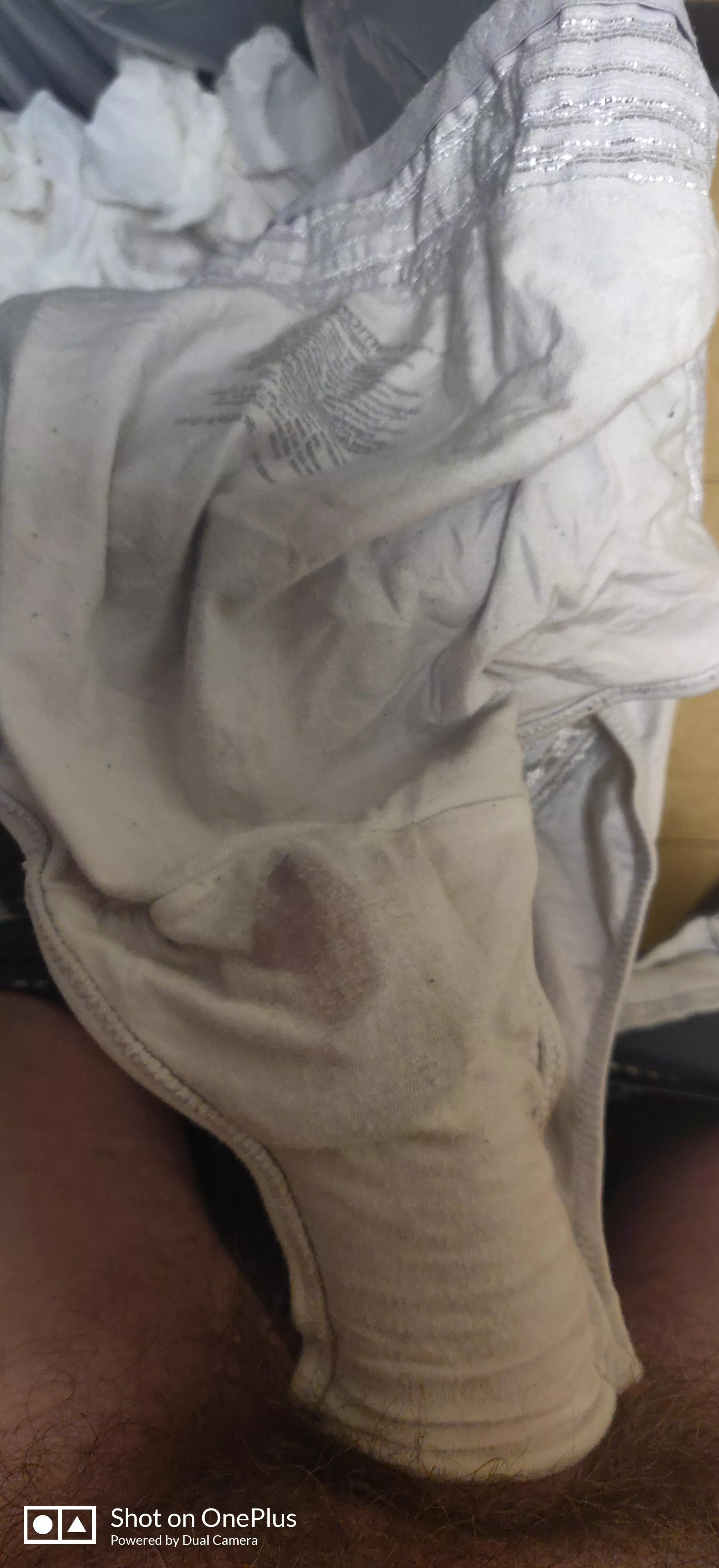 Working alone again. I am using my wife's panties to catch all the precum for the day and put it back at the end of the day. Feed me anything to help me edge.