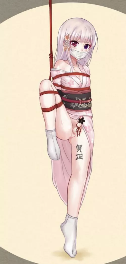 You go home and find femboi all tied up like this what do you do