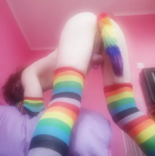 Your caged sissy has all the colours of the rainbow! 🌈