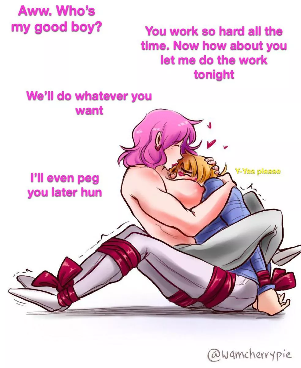 Your femdom gf loves on you at the end of a long day. (Femdom) (tied up) (submissive) (pink hair) (pegging)