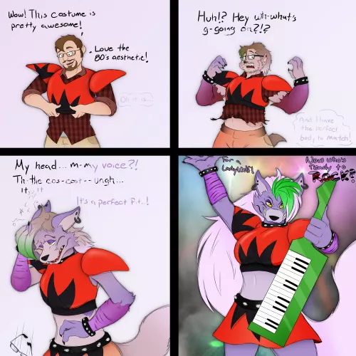 you're an 80's girl - Roxanne TF (Male Human -> Female Animatronic wolf) by AxiomTF