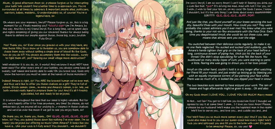 You're approached by 2 beautiful Elves trying to gift you something special... [Cum Drinking] [Wholesome] [Loving] [Long] [Artist: Messhi]