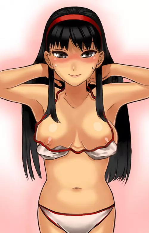 Yukiko removing her swimsuit