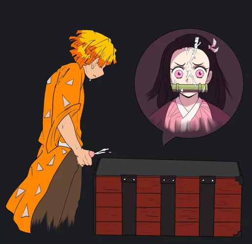Zenitsu using nezukos box as a cumdump (yoursillistrated) [demon slayer]